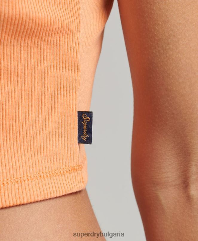 Superdry облекло N00H2329 оранжево Жени ками топ с ребрена дантела