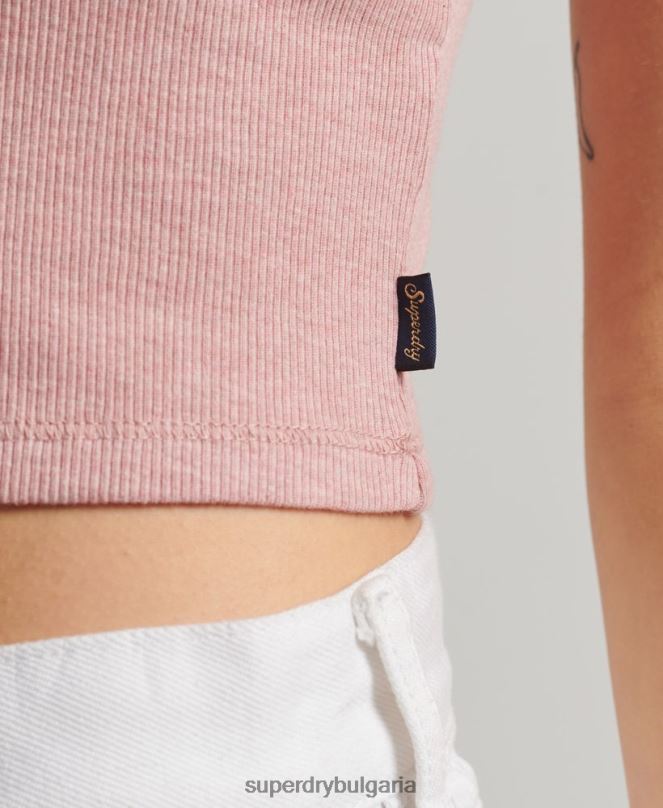 Superdry облекло N00H2335 розово Жени ками топ с ребрена дантела