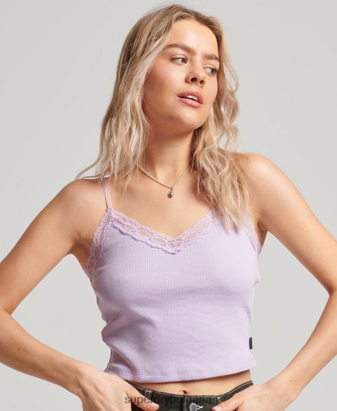 Superdry облекло N00H2337 лилаво Жени ками топ с ребрена дантела