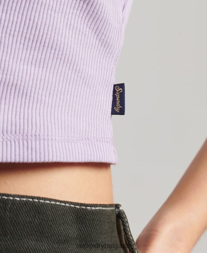 Superdry облекло N00H2337 лилаво Жени ками топ с ребрена дантела