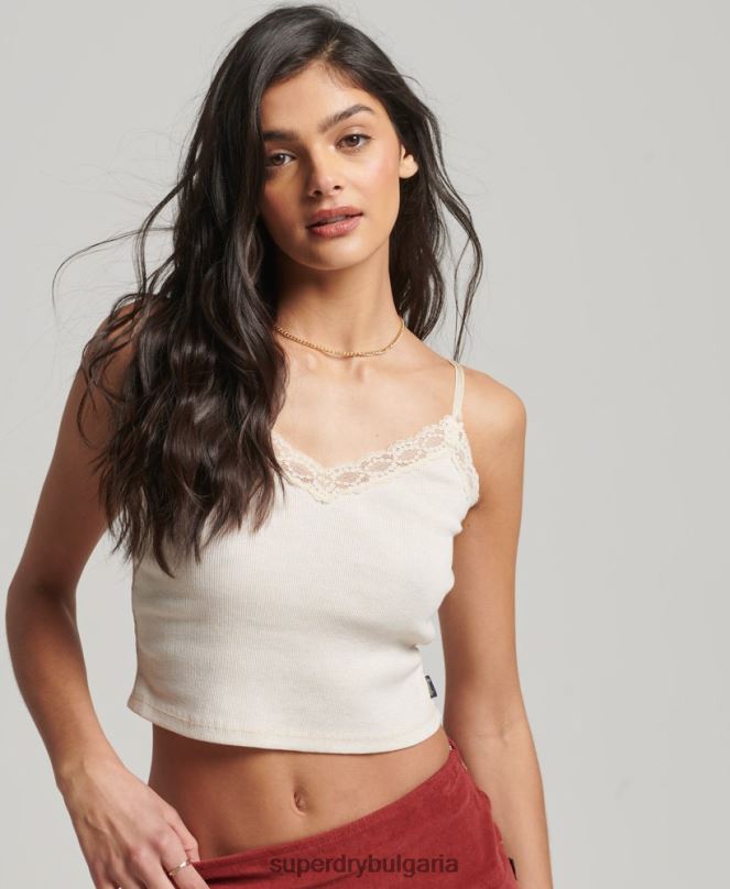 Superdry облекло N00H2340 бежово Жени ками топ с ребрена дантела