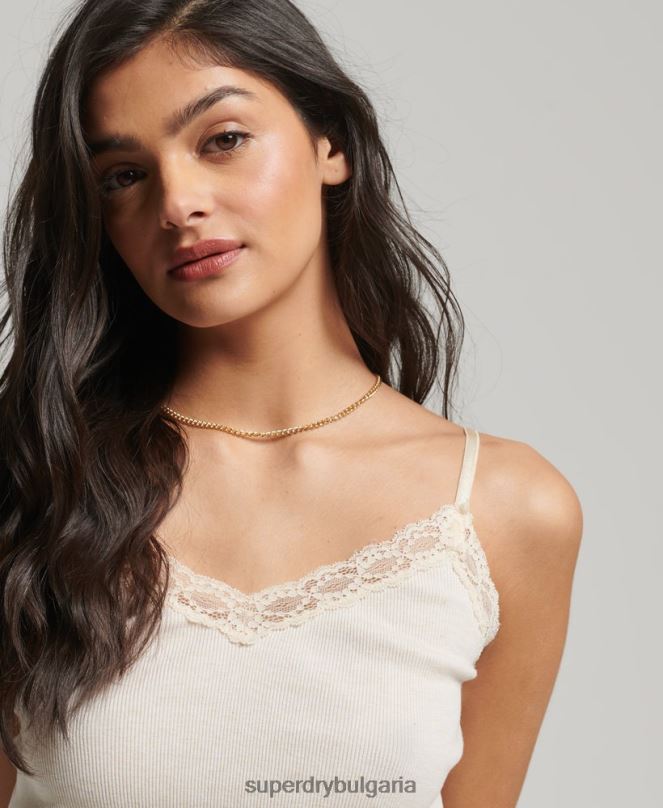 Superdry облекло N00H2340 бежово Жени ками топ с ребрена дантела