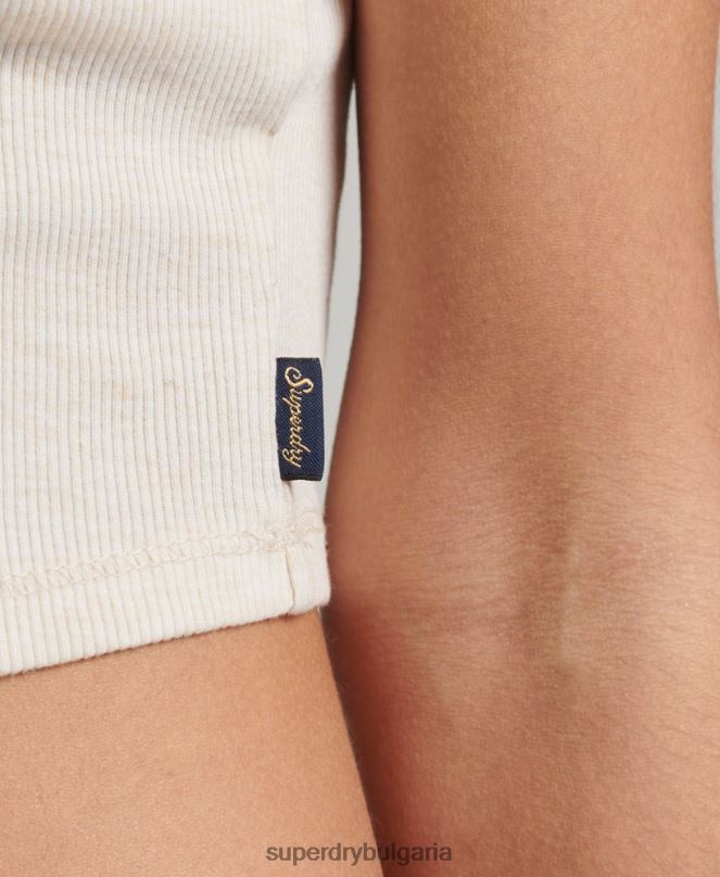 Superdry облекло N00H2340 бежово Жени ками топ с ребрена дантела