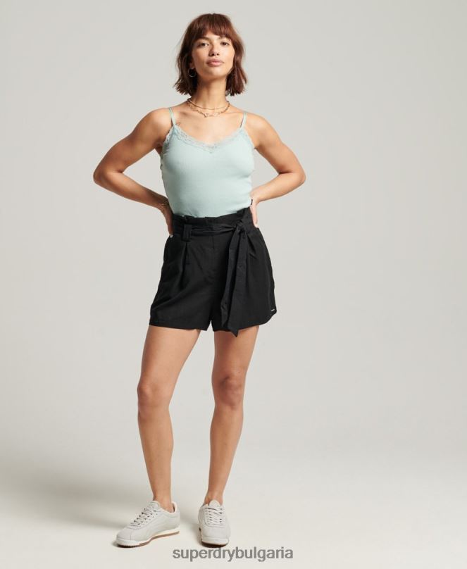 Superdry облекло N00H2346 син Жени винтидж мини горнище от дантела с ребра