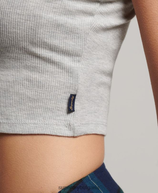 Superdry облекло N00H2347 сиво Жени ками топ с ребрена дантела