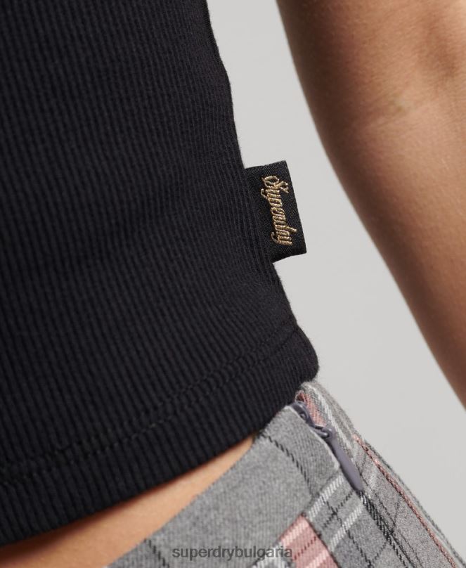 Superdry облекло N00H2349 черен Жени винтидж мини горнище от дантела с ребра