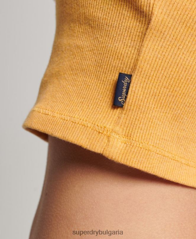 Superdry облекло N00H2350 жълто Жени ками топ с ребрена дантела