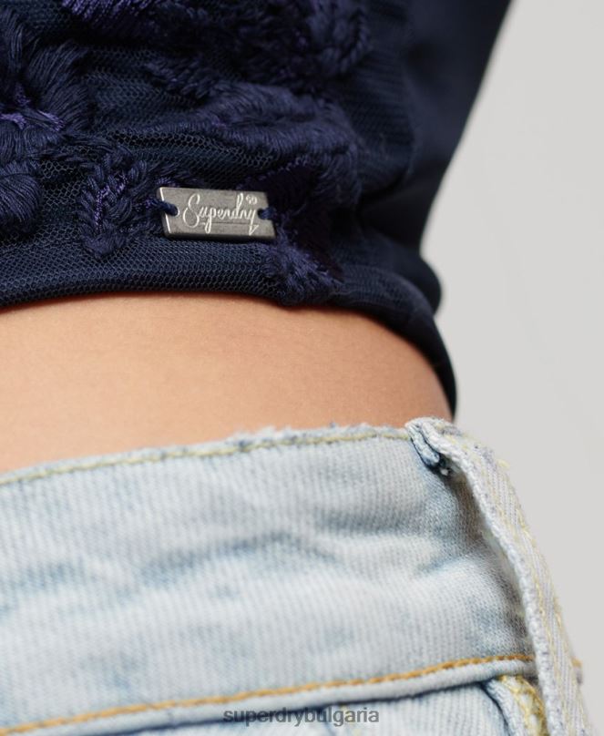 Superdry облекло N00H2872 военноморски флот Жени флорално бродиран корсет
