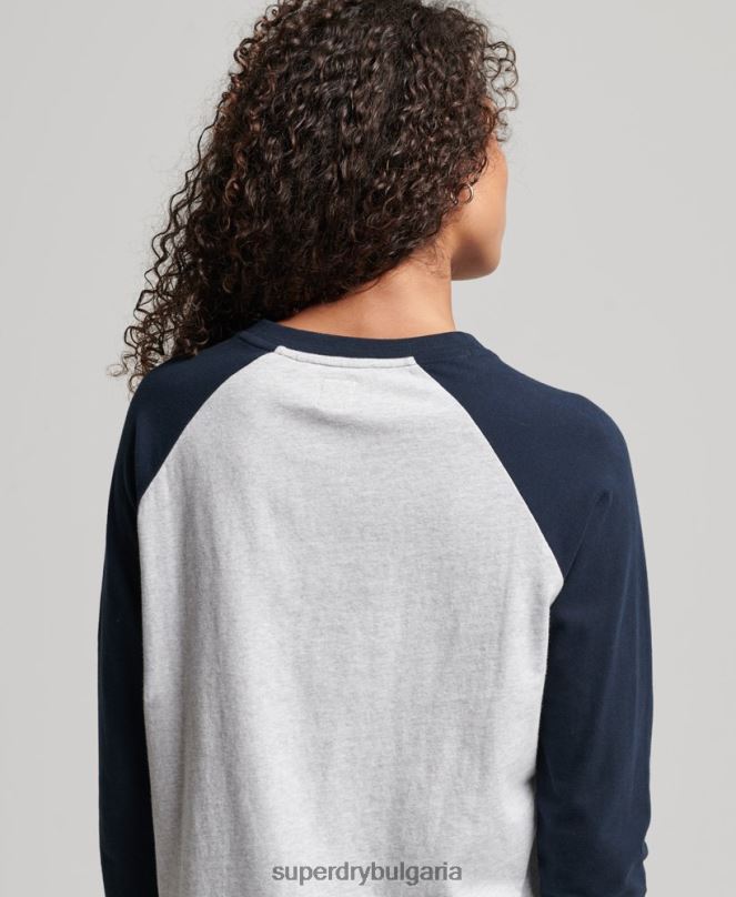 Superdry облекло N00H2899 сиво Жени Бейзболно горнище с винтидж лого от органичен памук