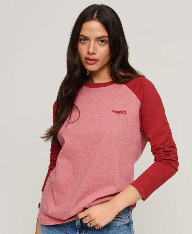 Superdry облекло N00H2905 розово Жени Бейзболно горнище с винтидж лого от органичен памук