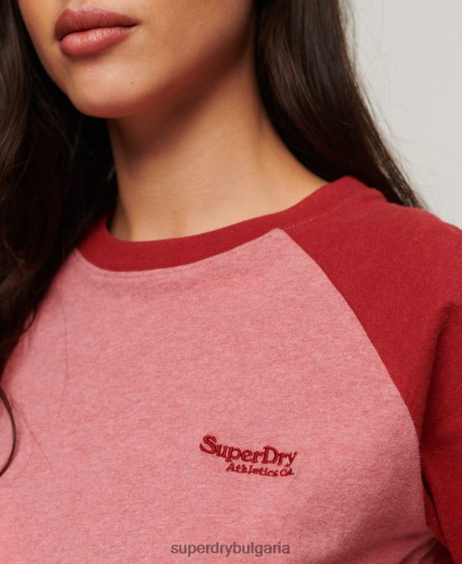 Superdry облекло N00H2905 розово Жени Бейзболно горнище с винтидж лого от органичен памук