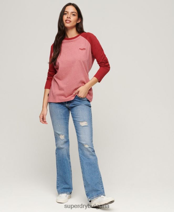 Superdry облекло N00H2905 розово Жени Бейзболно горнище с винтидж лого от органичен памук