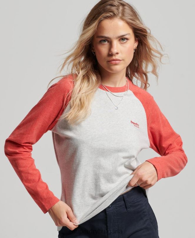 Superdry облекло N00H2907 светло сив Жени Бейзболно горнище с винтидж лого от органичен памук