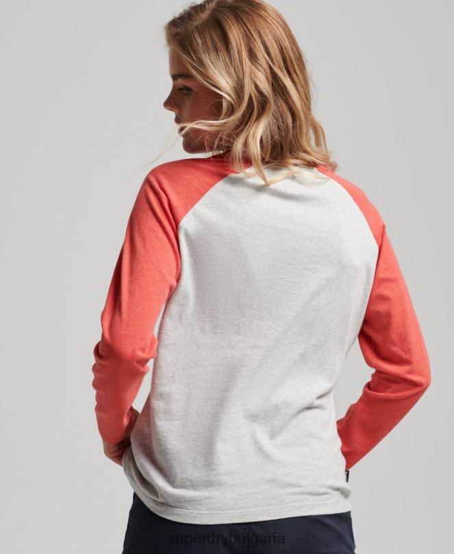 Superdry облекло N00H2907 светло сив Жени Бейзболно горнище с винтидж лого от органичен памук