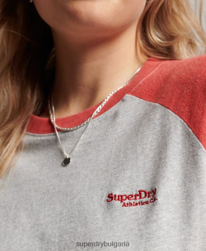 Superdry облекло N00H2907 светло сив Жени Бейзболно горнище с винтидж лого от органичен памук