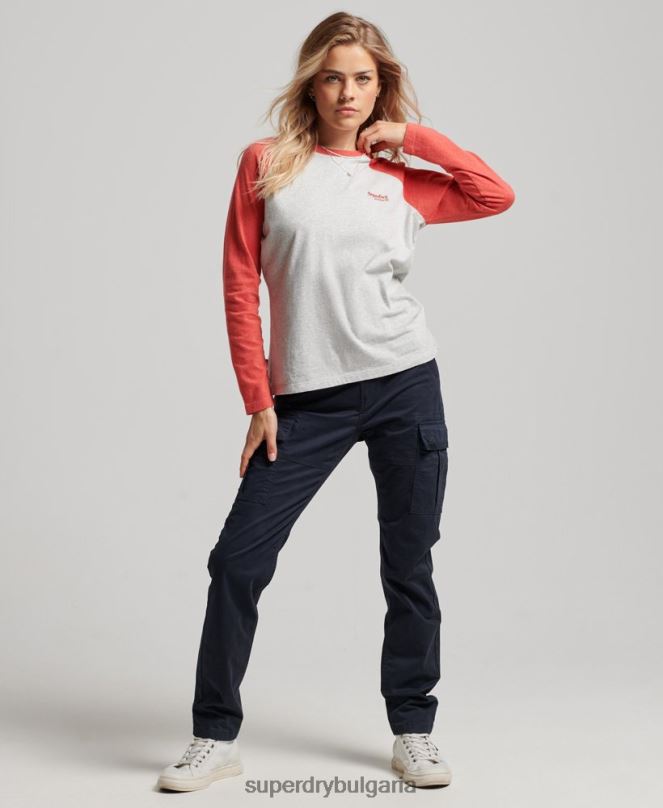 Superdry облекло N00H2907 светло сив Жени Бейзболно горнище с винтидж лого от органичен памук