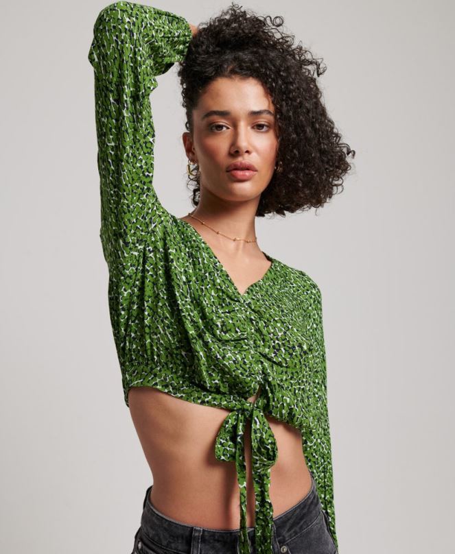 Superdry облекло N00H2952 зелено Жени старинна вратовръзка отпред отгоре
