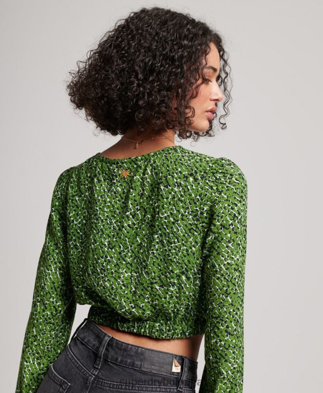 Superdry облекло N00H2952 зелено Жени старинна вратовръзка отпред отгоре