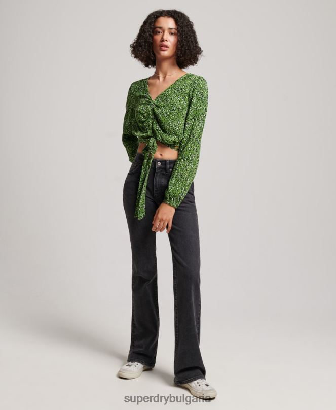 Superdry облекло N00H2952 зелено Жени старинна вратовръзка отпред отгоре