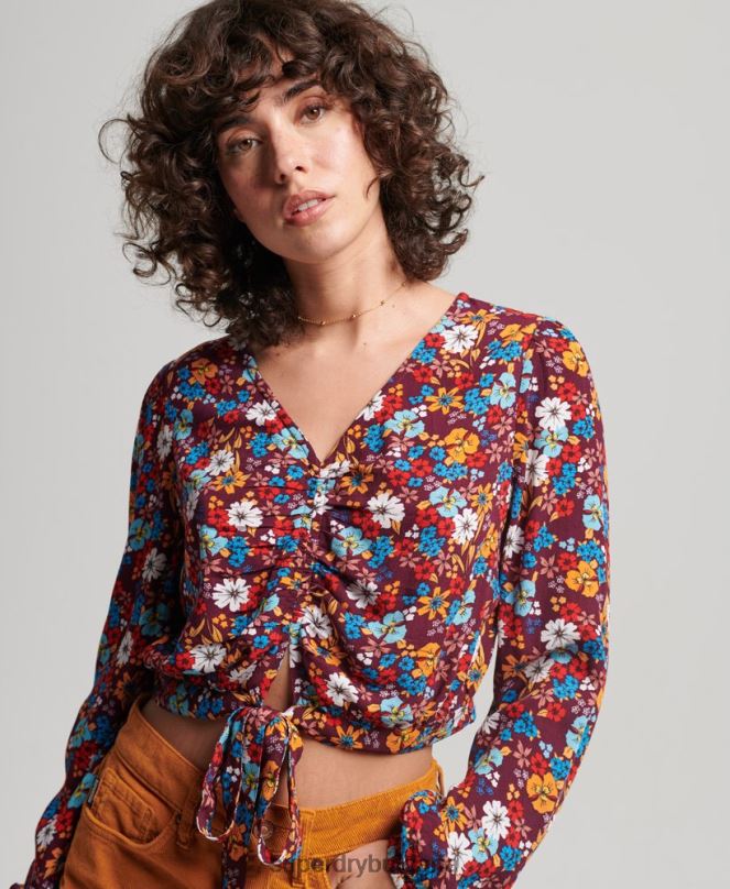 Superdry облекло N00H2956 кафяво Жени старинна вратовръзка отпред отгоре