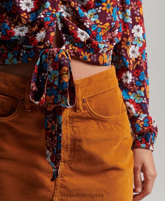 Superdry облекло N00H2956 кафяво Жени старинна вратовръзка отпред отгоре