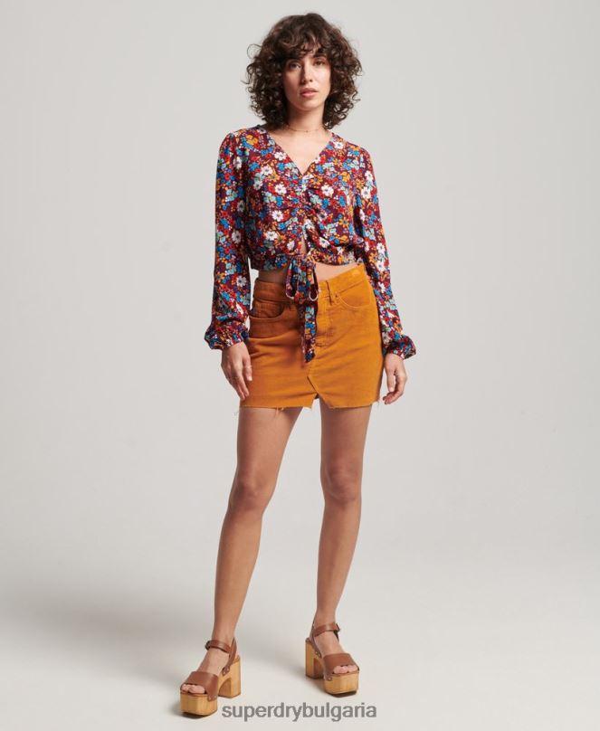 Superdry облекло N00H2956 кафяво Жени старинна вратовръзка отпред отгоре