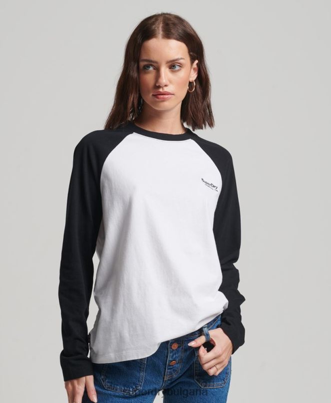 Superdry облекло N00H2974 бяло Жени Бейзболно горнище с винтидж лого от органичен памук
