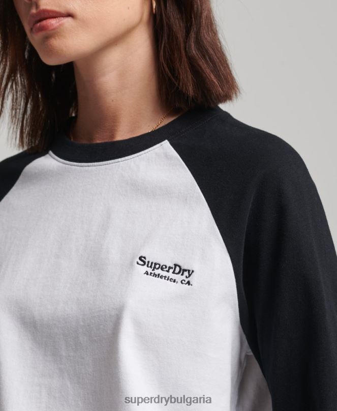 Superdry облекло N00H2974 бяло Жени Бейзболно горнище с винтидж лого от органичен памук