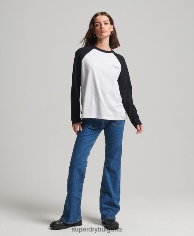 Superdry облекло N00H2974 бяло Жени Бейзболно горнище с винтидж лого от органичен памук