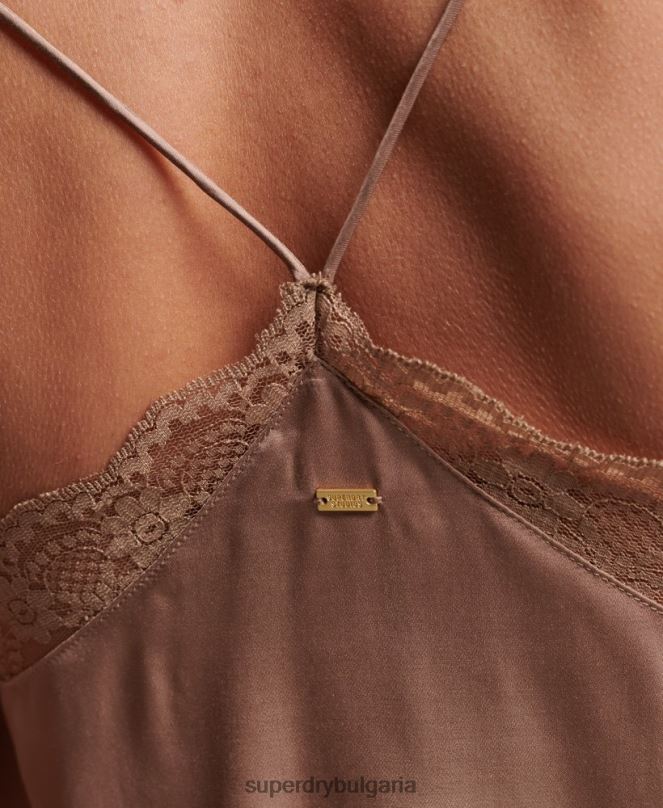 Superdry облекло N00H2991 кафяво Жени сатенено горнище ками