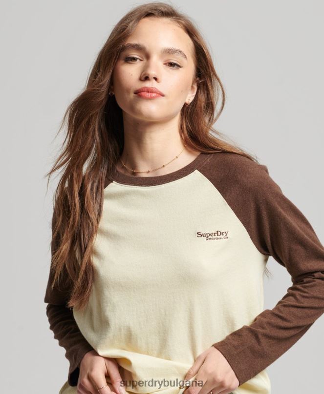 Superdry облекло N00H3003 кафяво Жени Бейзболно горнище с винтидж лого от органичен памук