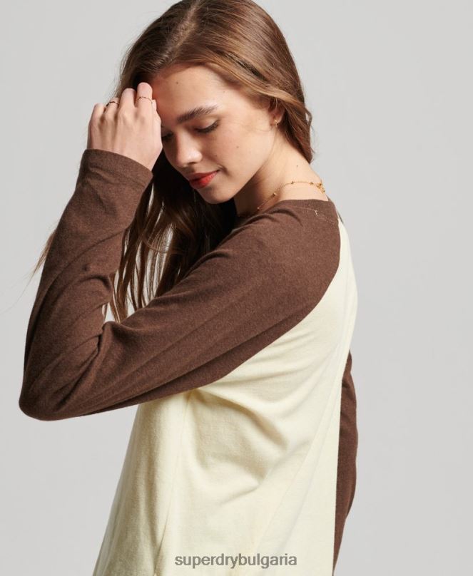 Superdry облекло N00H3003 кафяво Жени Бейзболно горнище с винтидж лого от органичен памук