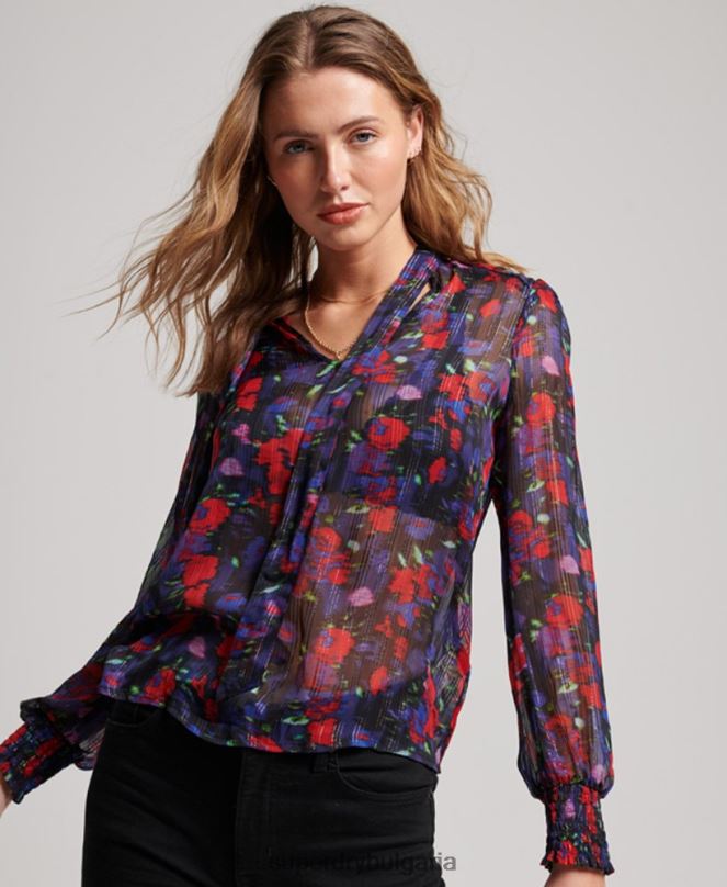 Superdry облекло N00H3029 военноморски флот Жени студия от шифон
