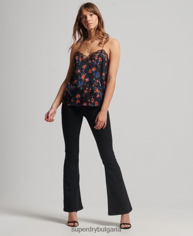 Superdry облекло N00H3030 черен Жени сатенено горнище ками