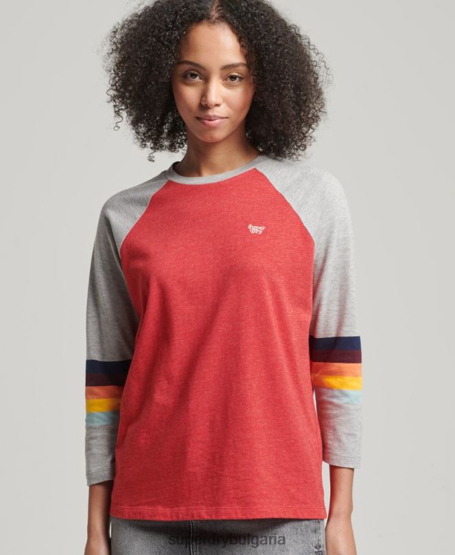 Superdry облекло N00H3047 червен Жени реглан горнище с винтидж кали райе