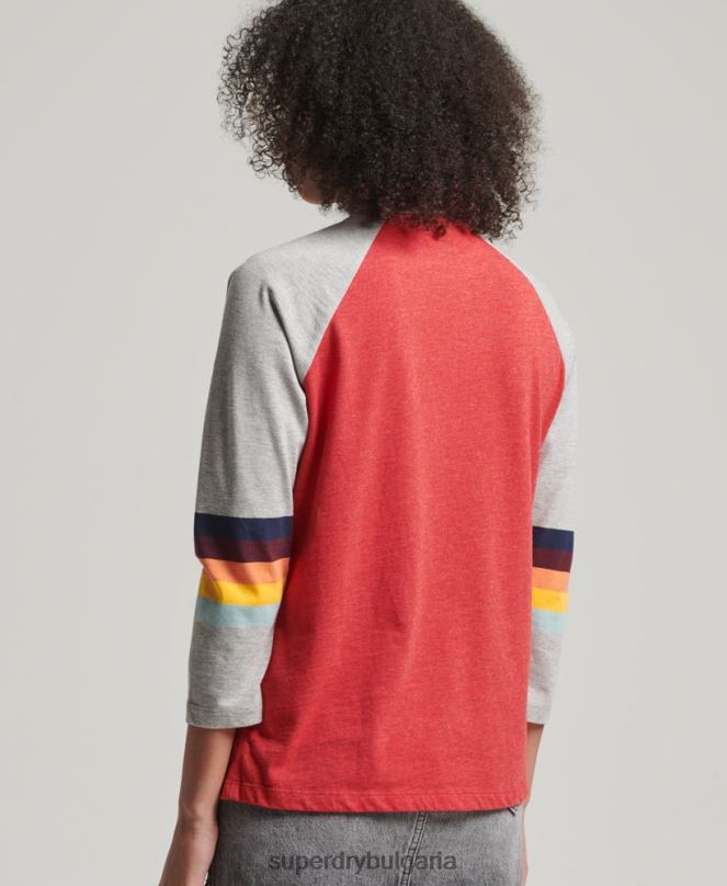 Superdry облекло N00H3047 червен Жени реглан горнище с винтидж кали райе