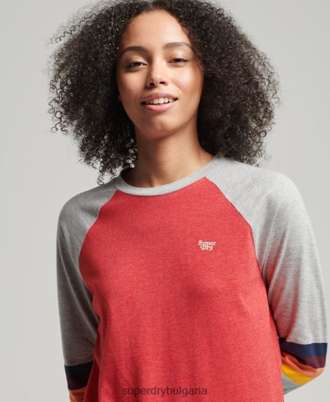 Superdry облекло N00H3047 червен Жени реглан горнище с винтидж кали райе
