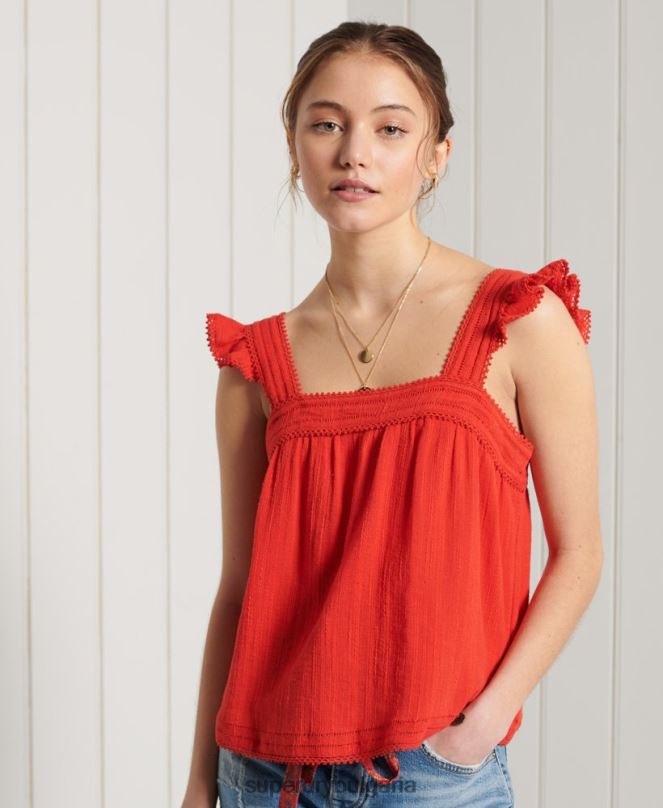 Superdry облекло N00H3056 червен Жени топ с текстурирана дантела layne