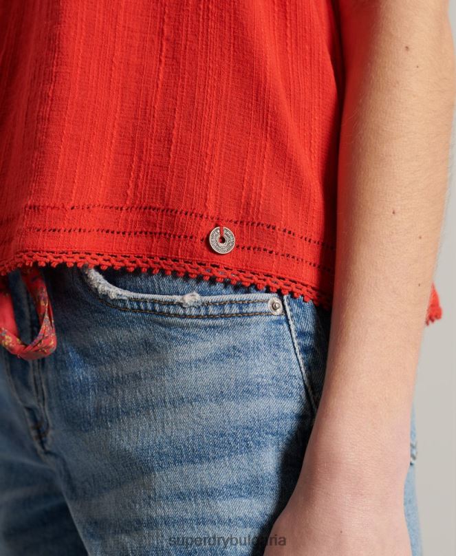 Superdry облекло N00H3056 червен Жени топ с текстурирана дантела layne