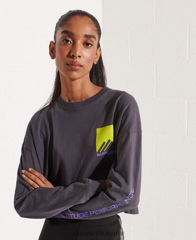 Superdry облекло N00H3059 тъмно сив Жени горнище за енергийни планински спортове
