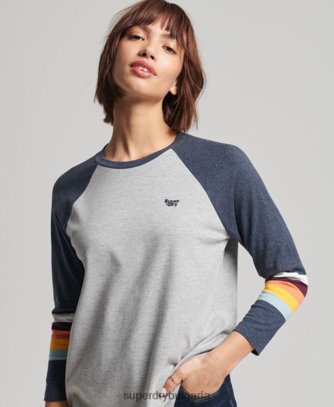 Superdry облекло N00H3072 светло сив Жени реглан горнище с винтидж кали райе
