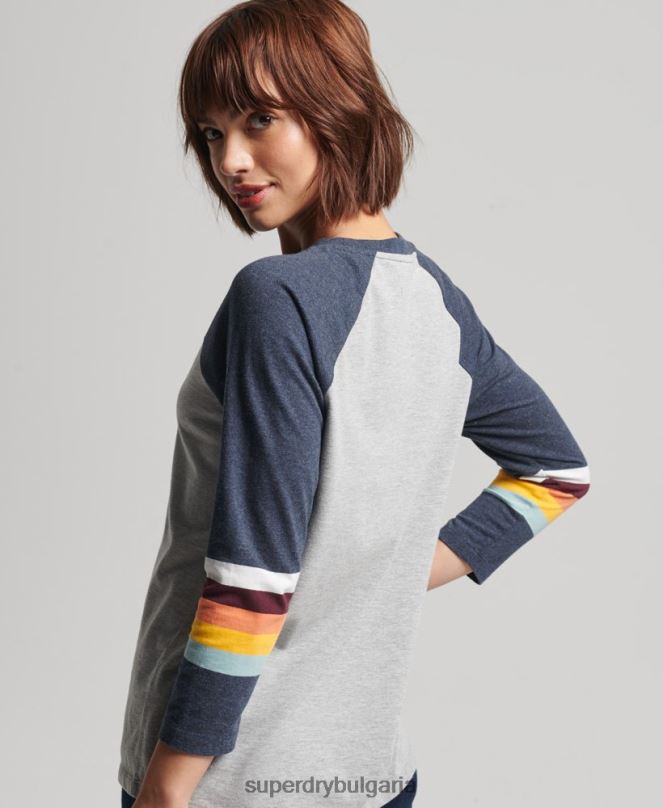 Superdry облекло N00H3072 светло сив Жени реглан горнище с винтидж кали райе