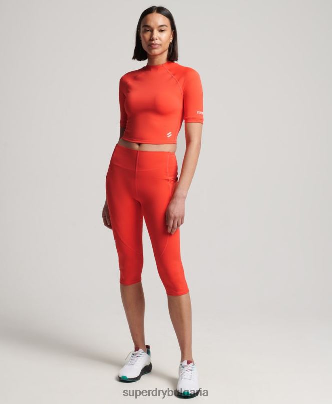 Superdry облекло N00H6311 корал Жени run 3/4 стегнат горнище