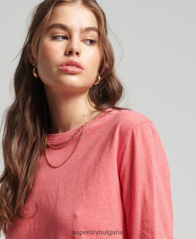 Superdry облекло N00H6632 корал Жени горнище с ретро лого от органичен памук, бродирано