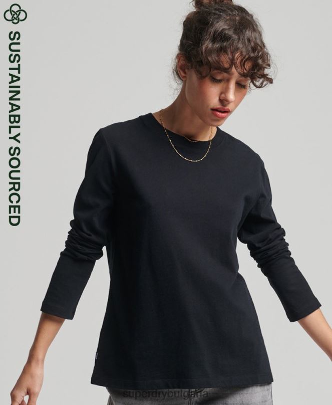 Superdry облекло N00H6676 черен Жени горнище с ретро лого от органичен памук, бродирано