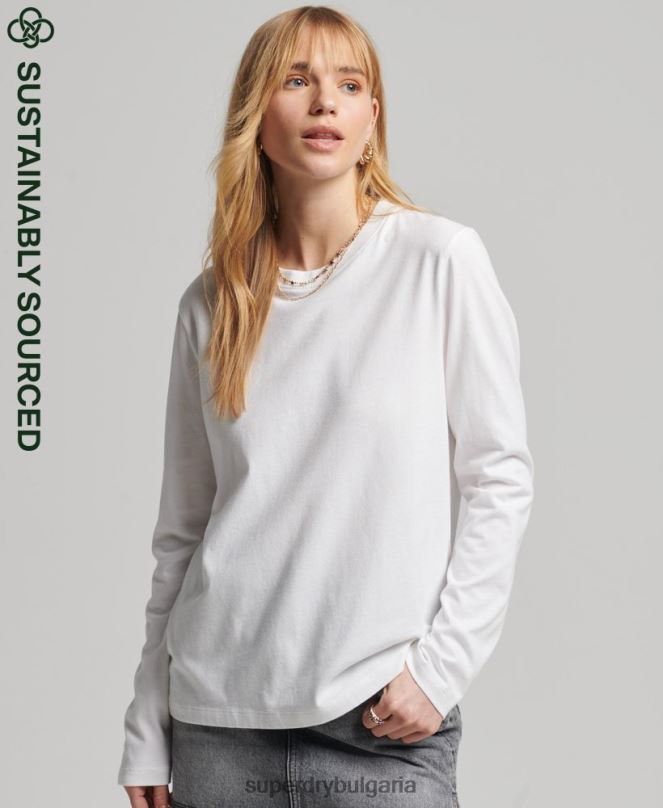 Superdry облекло N00H6677 бяло Жени горнище с ретро лого от органичен памук, бродирано