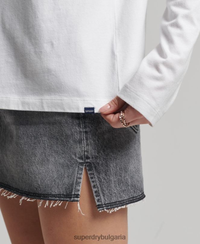Superdry облекло N00H6677 бяло Жени горнище с ретро лого от органичен памук, бродирано