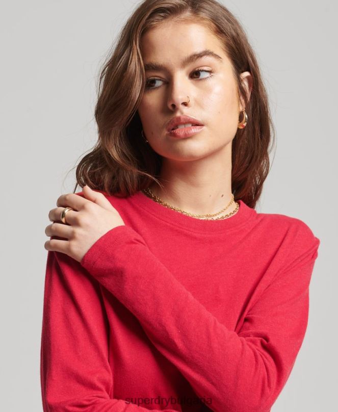 Superdry облекло N00H6694 червен Жени горнище с ретро лого от органичен памук, бродирано