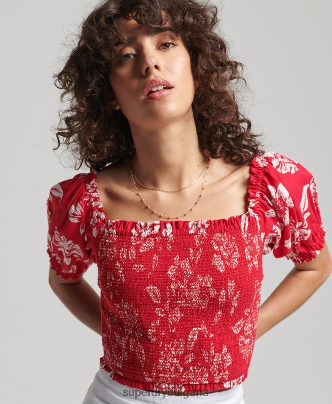 Superdry облекло N00H6706 червен Жени реколта ecovero опушен горнище