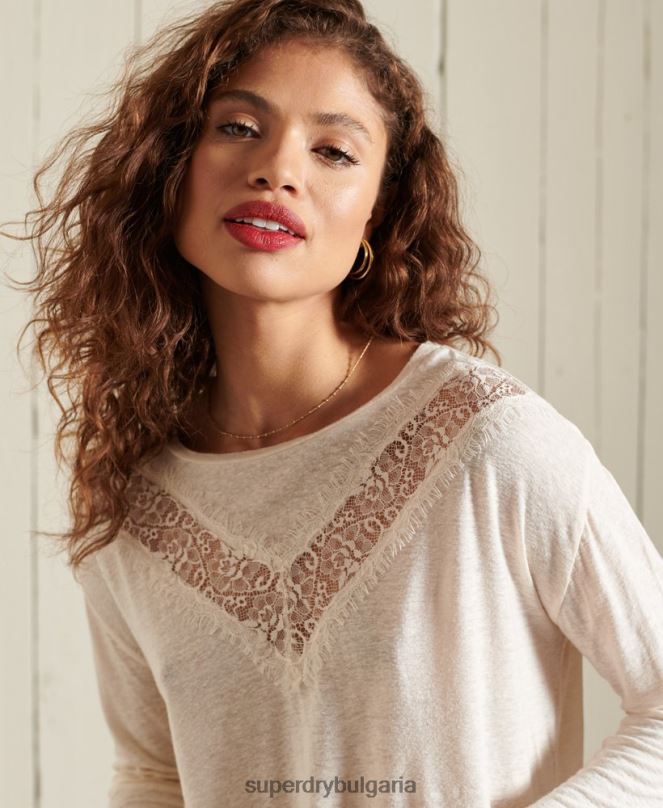 Superdry облекло N00H6760 сметана Жени дантела с шеврон